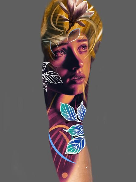 Realism floral portrait tattoo by @jl.tattooart