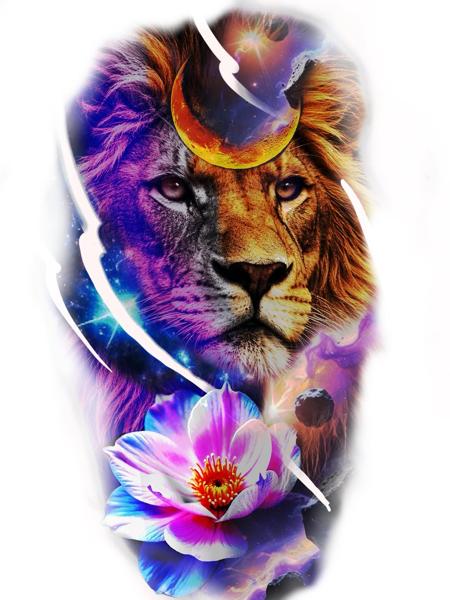 Realism cosmic lion tattoo by @jl.tattooart