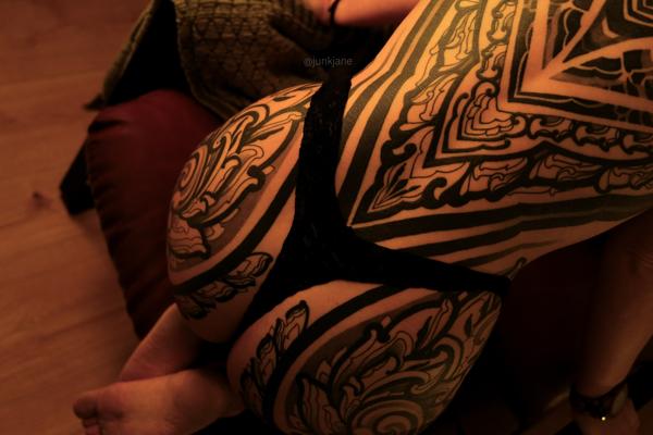 Blackwork ornamental pattern tattoo by @junkjane