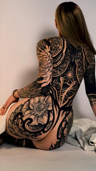 Blackwork ornamental floral tattoo by @junkjane