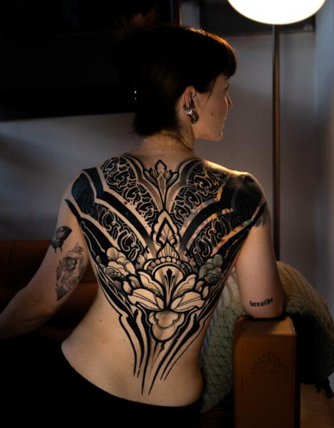 Ornamental ornamental backpiece tattoo by @junkjane