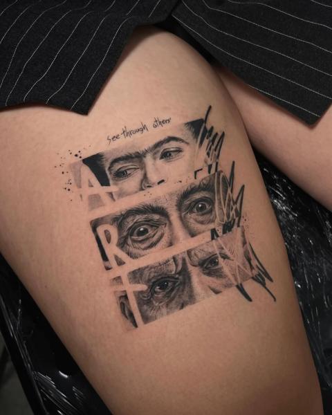 Realism eyes collage tattoo by @kallia_tatts