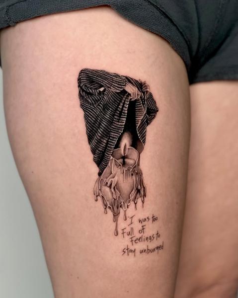 Realism melting heart tattoo by @kallia_tatts