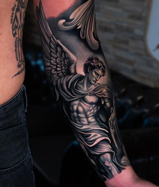 Realism angel warrior tattoo by @kalu_ink