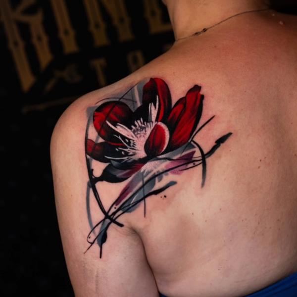 Watercolor abstract flower tattoo by @kalu_ink
