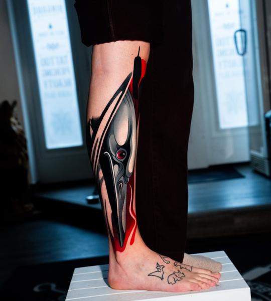New School abstract bird tattoo by @kalu_ink