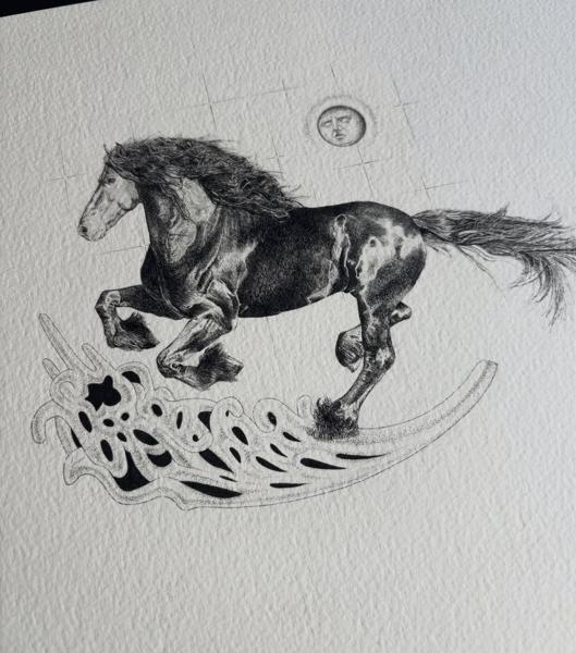 Fine line rocking horse tattoo by @karolina_tattooer