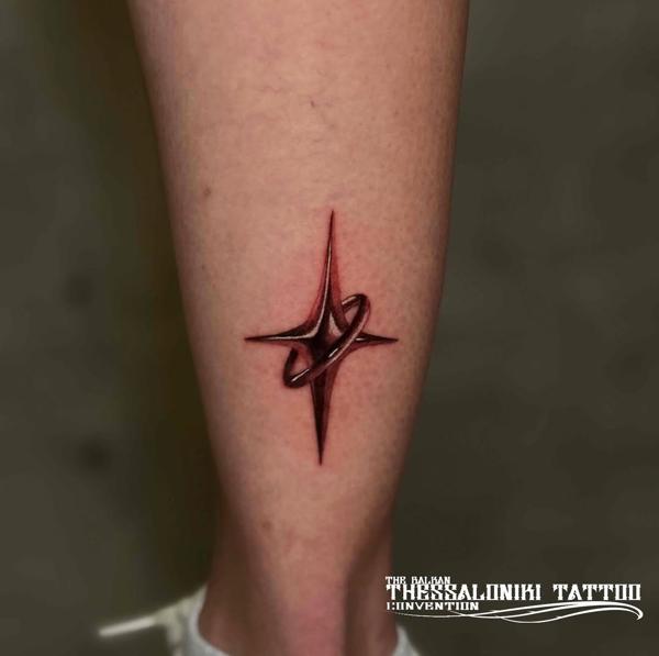 Geometric geometric star tattoo by @kat_blink_tattoo