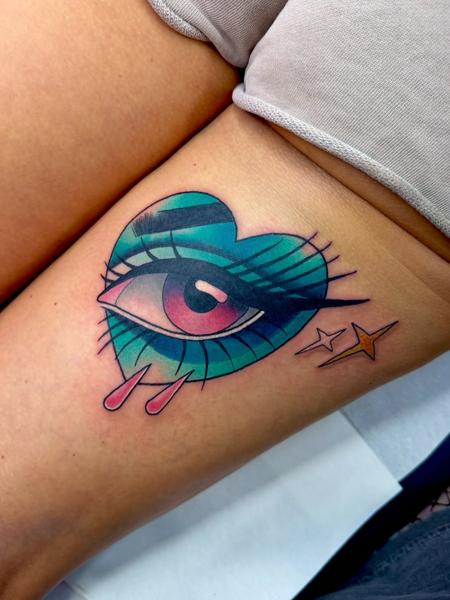 Illustrative crying heart eye tattoo by @katysars