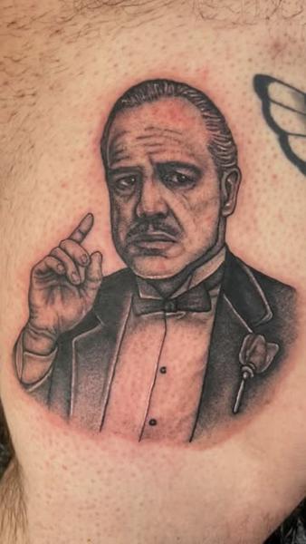 Realism godfather portrait tattoo by @kaynemctattoos