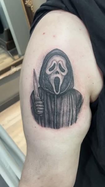Realism horror portrait tattoo by @kaynemctattoos