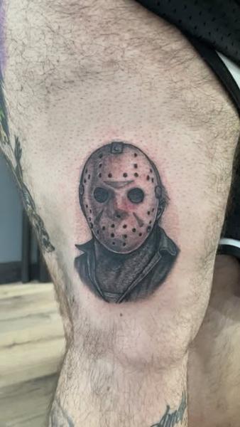 Realism jason mask tattoo by @kaynemctattoos