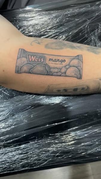 Illustrative mango ice cream bar tattoo by @kaynemctattoos