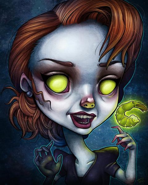 Illustrative glowing eyed character tattoo by @kellydotylovessoup