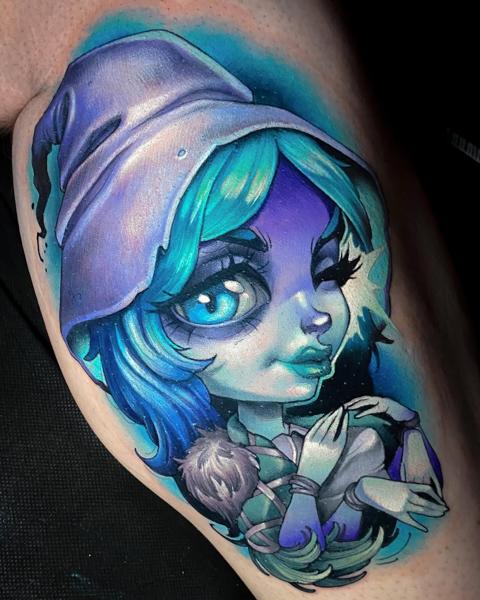 Anime blue haired character tattoo by @kellydotylovessoup