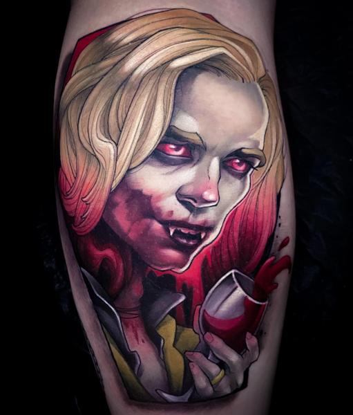 Realism vampire woman tattoo by @kellydotylovessoup