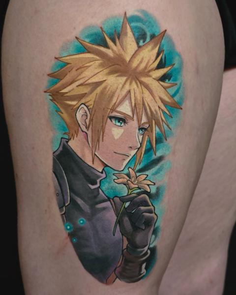 Anime anime character flower tattoo by @kirstentattoos