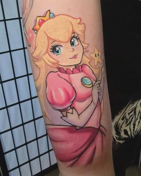 Anime princess peach tattoo by @kirstentattoos