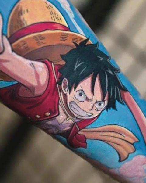 Anime luffy portrait tattoo by @kirstentattoos