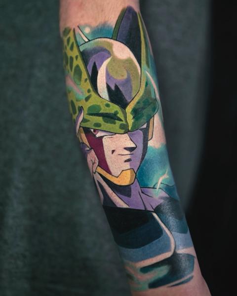 Anime cell character tattoo by @kirstentattoos