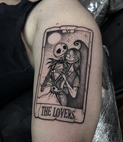 Blackwork tarot card tattoo by @konna.aesthetics