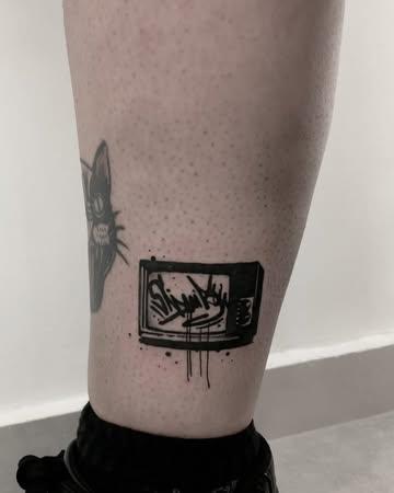 Blackwork dripping tv tattoo by @kona_trv