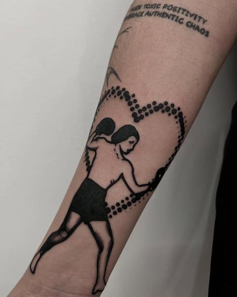 Blackwork boxer silhouette tattoo by @kona_trv