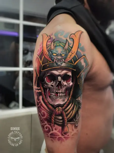 Japanese samurai skull tattoo by @sinke_