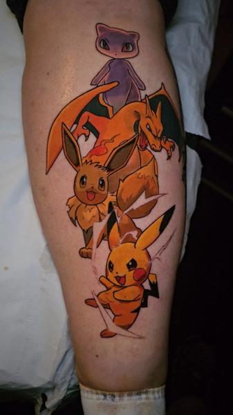 Color Realism pokemon characters tattoo by @korneltattoo