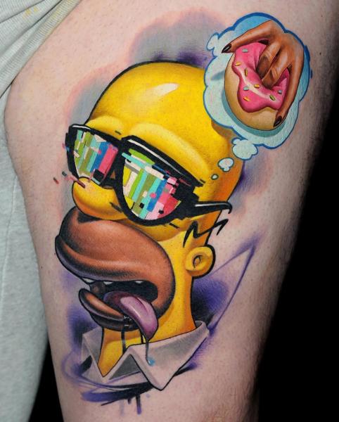 New school cartoon character tattoo by @klark_tattoo