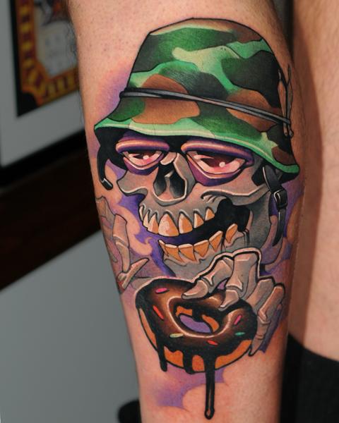 New school skull with donut tattoo by @klark_tattoo