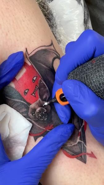 Color Realism bat demon tattoo by @koval.ink