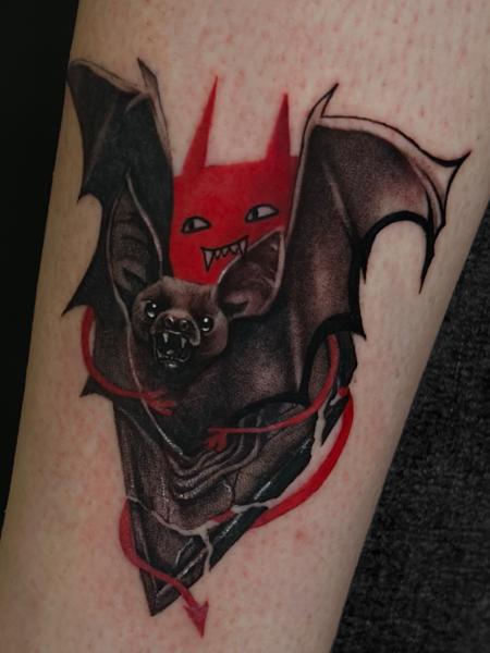 Illustrative bat demon tattoo by @koval.ink