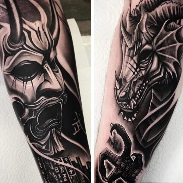 Neo-traditional hannya mask tattoo by @kriswilson_ink