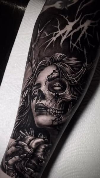 Realism horror portrait tattoo by @kriswilson_ink
