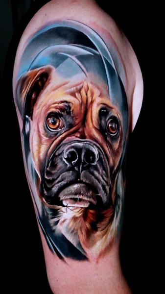 Realism dog portrait tattoo by @kseniasimone