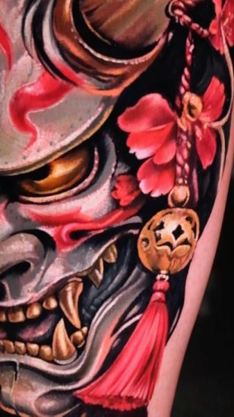 Japanese hannya mask tattoo by @kseniasimone