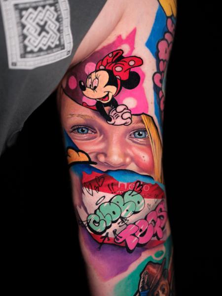 New School cartoon portrait tattoo by @kyle._tattoos