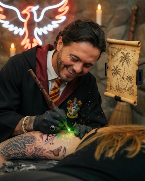 Illustrative fantasy creatures tattoo by @kylepotterink