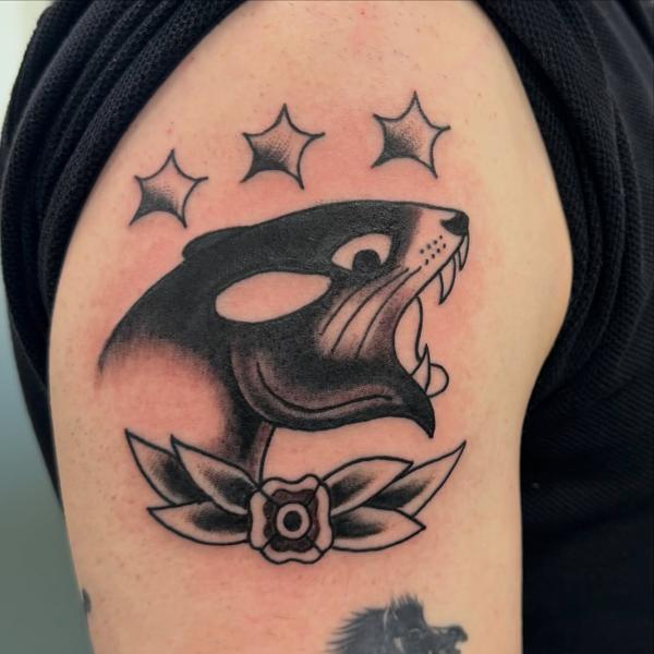 Traditional panther head tattoo by @lalhardy
