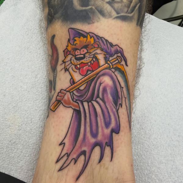 Traditional cartoon grim reaper tattoo by @lalhardy