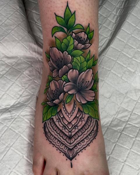 Ornamental floral mandala tattoo by @leahmoule