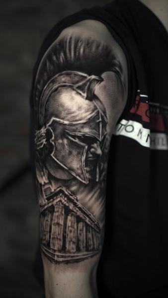 Realism greek warrior tattoo by @leandros_argyropoulos_