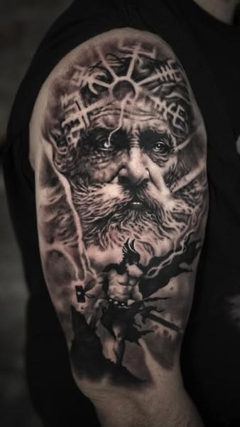 Realism mythical warrior tattoo by @leandros_argyropoulos_
