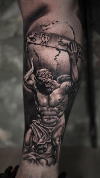Realism atlas statue tattoo by @leandros_argyropoulos_