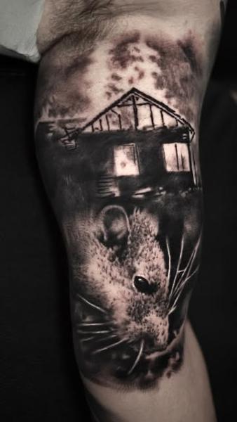 Realism mouse and house tattoo by @leandros_argyropoulos_