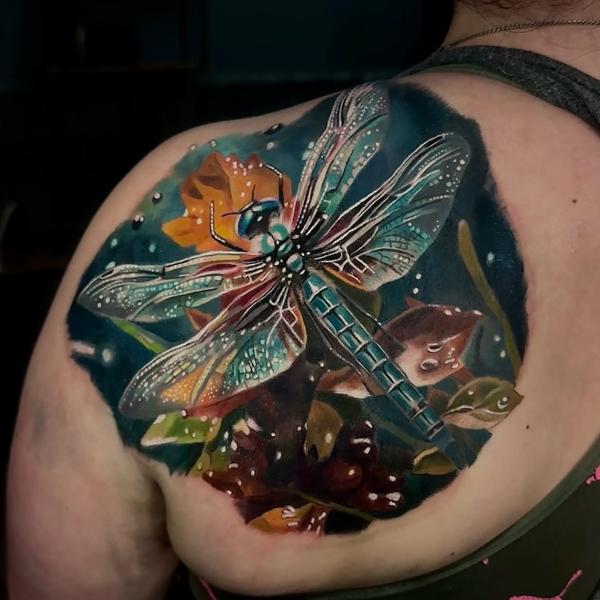 Realism dragonfly tattoo by @leannefate
