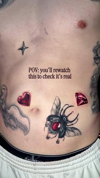 Realism beetle with gems tattoo by @leannefate