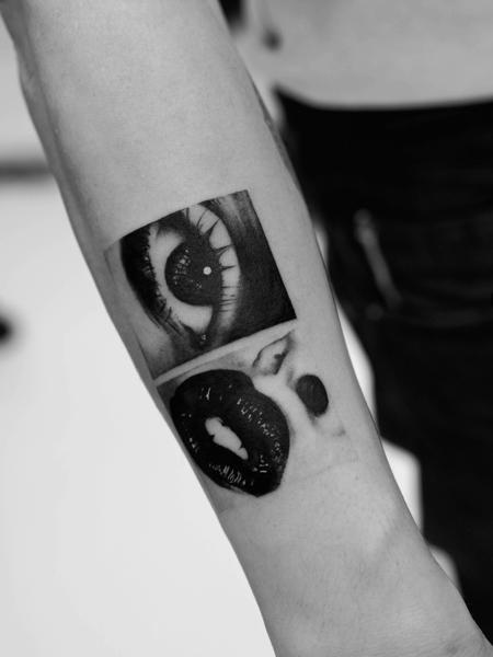 Realism eye and lips tattoo by @lebyla