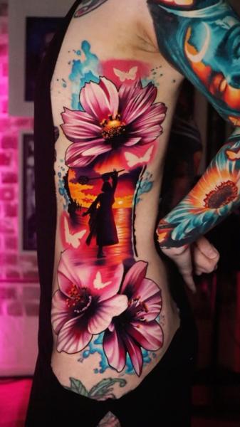 Realism floral silhouette tattoo by @lennoxtattoo